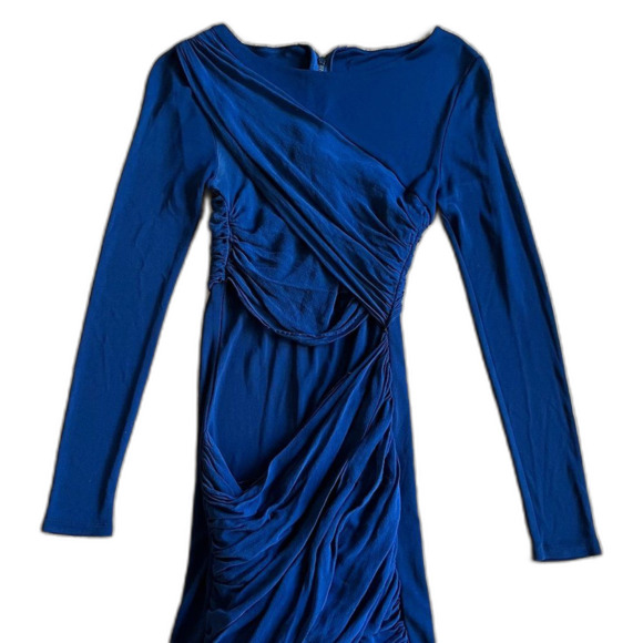 ALICE + OLIVIA Blue BodyCon Wrap Silk Goddess Dress MSRP $396 Women's Size Small - Picture 2 of 10